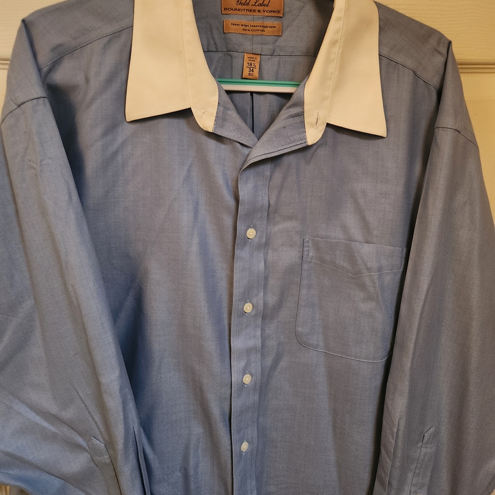 Roundtree & Yorke Blue Shirt with Cream Collar